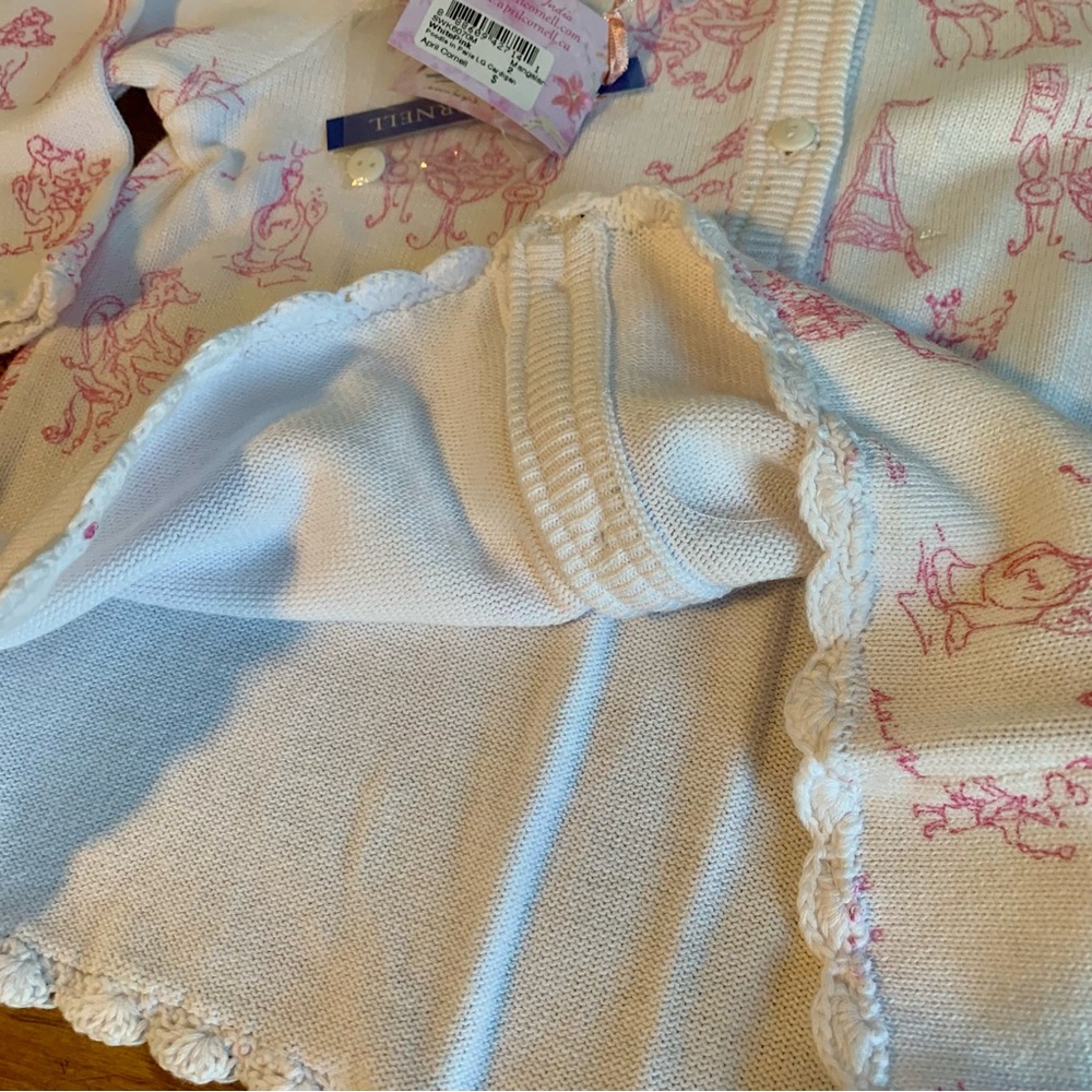 Vintage April Cornell Poodle In Parie Print Cardigan White& Pink Button Front - Picture 7 of 8